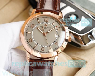 Buy Online Copy Vacheron Constaintin Patrimony Grey Dial Rose Gold Bezel Men's Watch